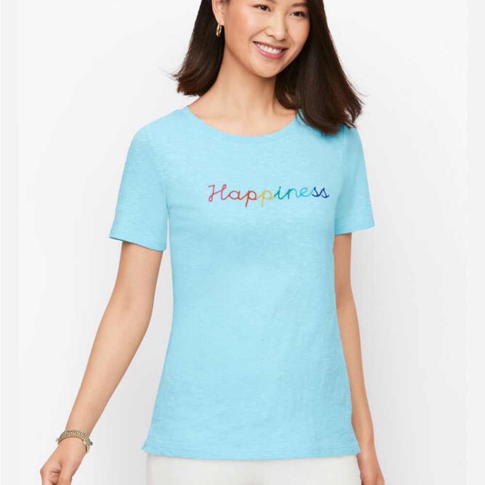 Talbots Happiness embroidered Mint Green T-sheet top Large Petite